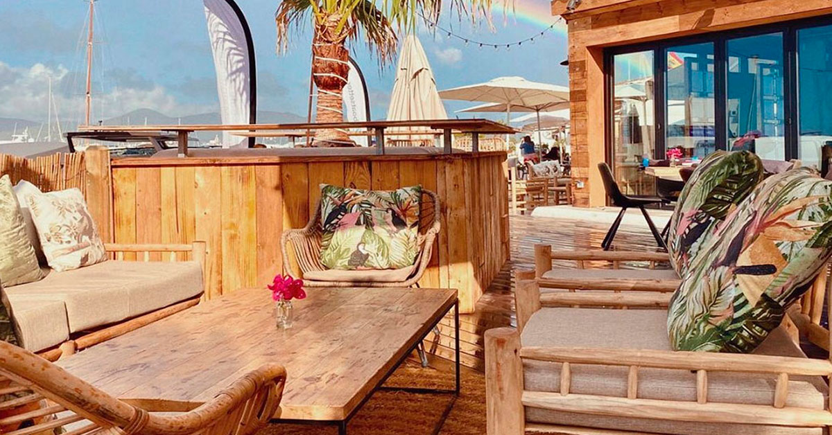 The terrace of a restaurant with vegetarian options in Ibiza